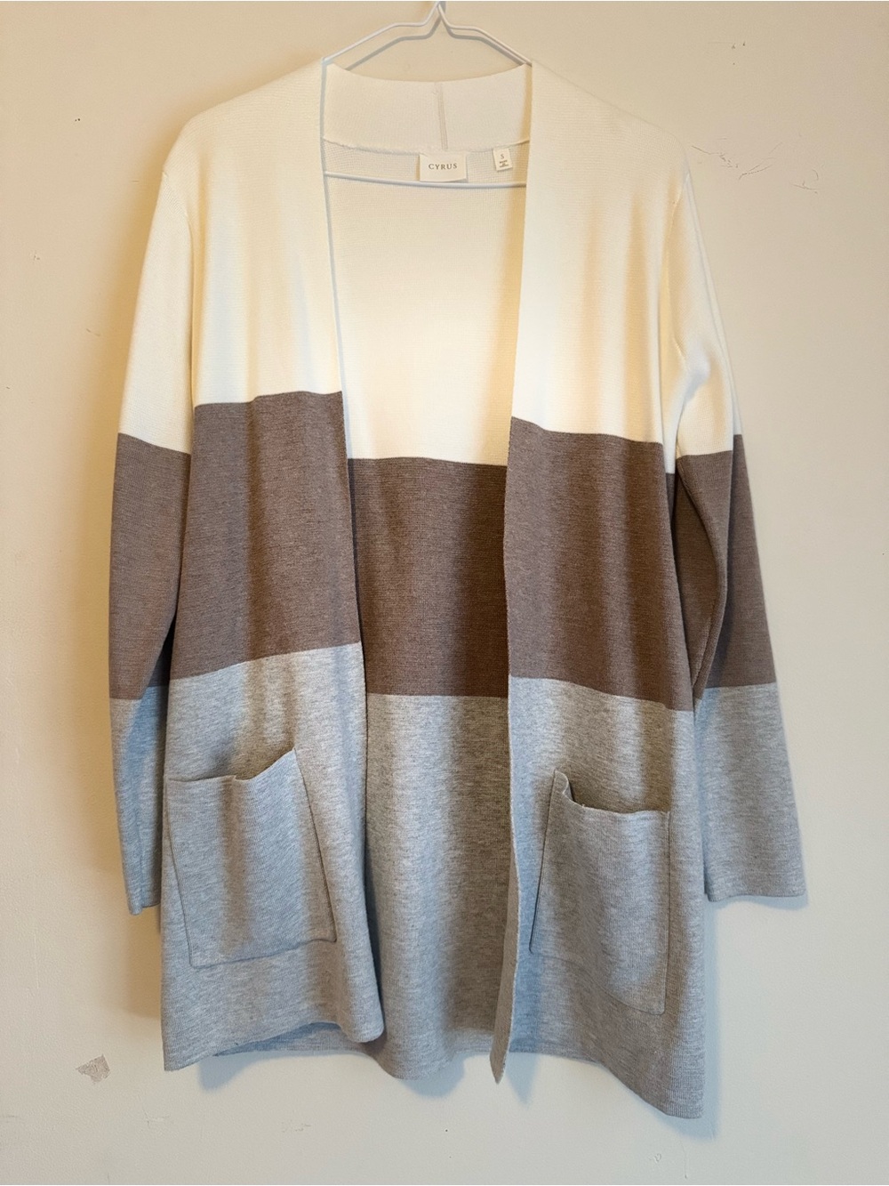 Cyrus Colorblock Open Cardigan in Cream, Brown & Gray